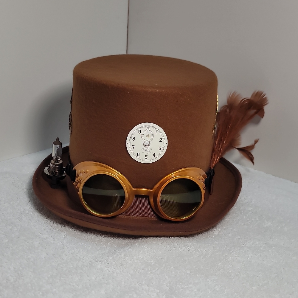 Steampunk Brown Top Hat with Goggles